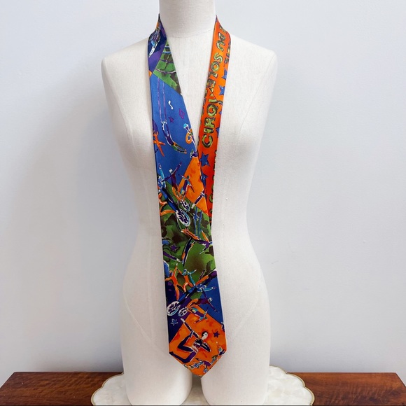 Cirque Du Soleil Orange Blue 1987 Premiere Mens Silk Tie Colorful - Picture 10 of 13